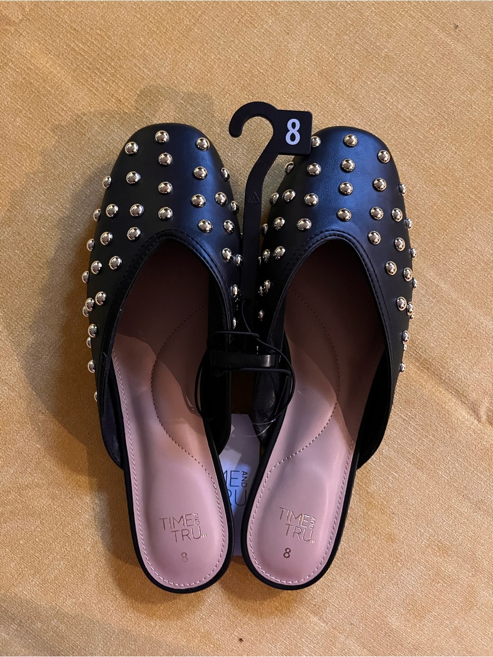 Time and Tru Black Studded Slip-On Mules